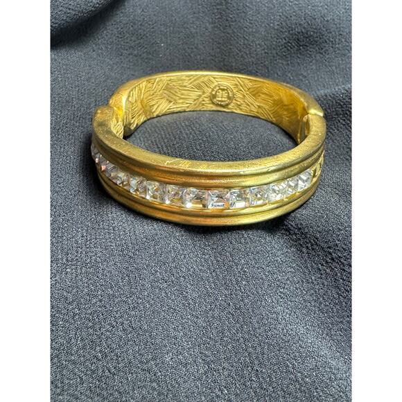 Vintage Givenchy Gold-Tone Cuff Bracelet w/ Purple & Clear Crystals - Picture 6 of 10